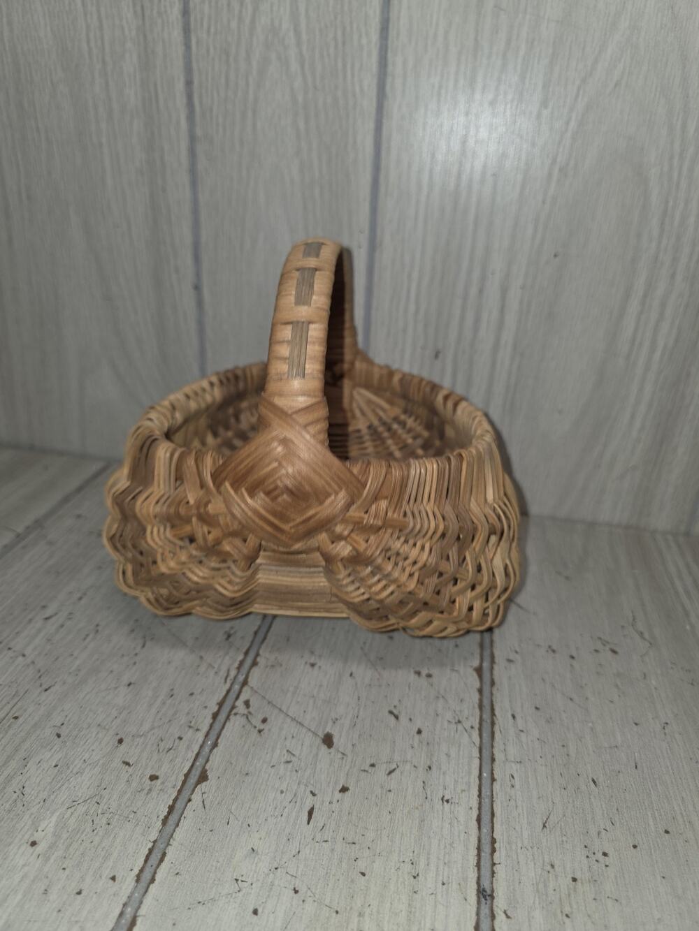 Primitive Splint Woven Buttocks Basket Signed KLD Beautiful Condition Vtg 81' 7"